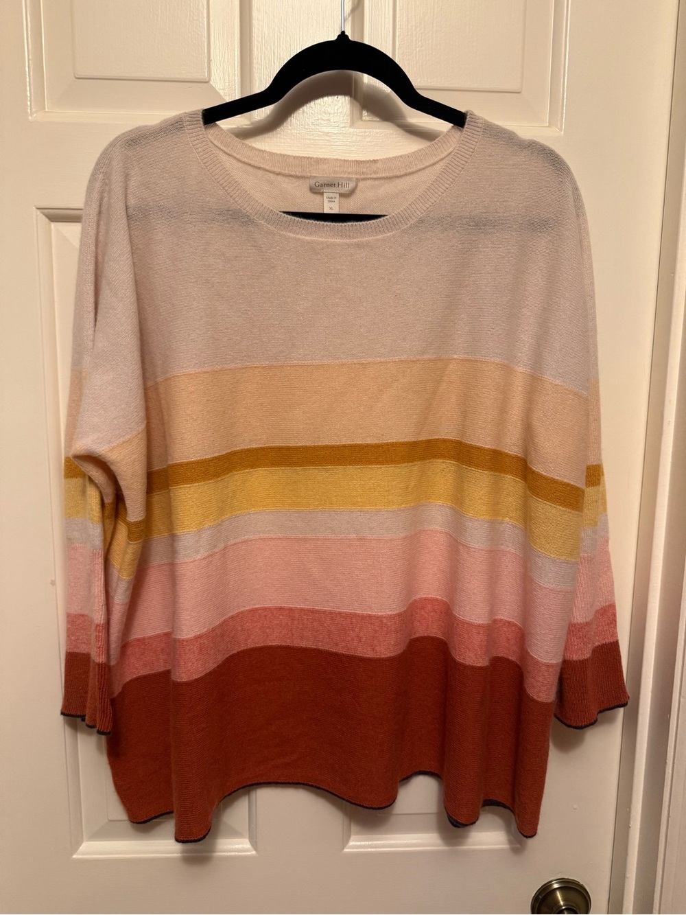 Garnet Hill Colorblock Cashmere Sweater Size XL